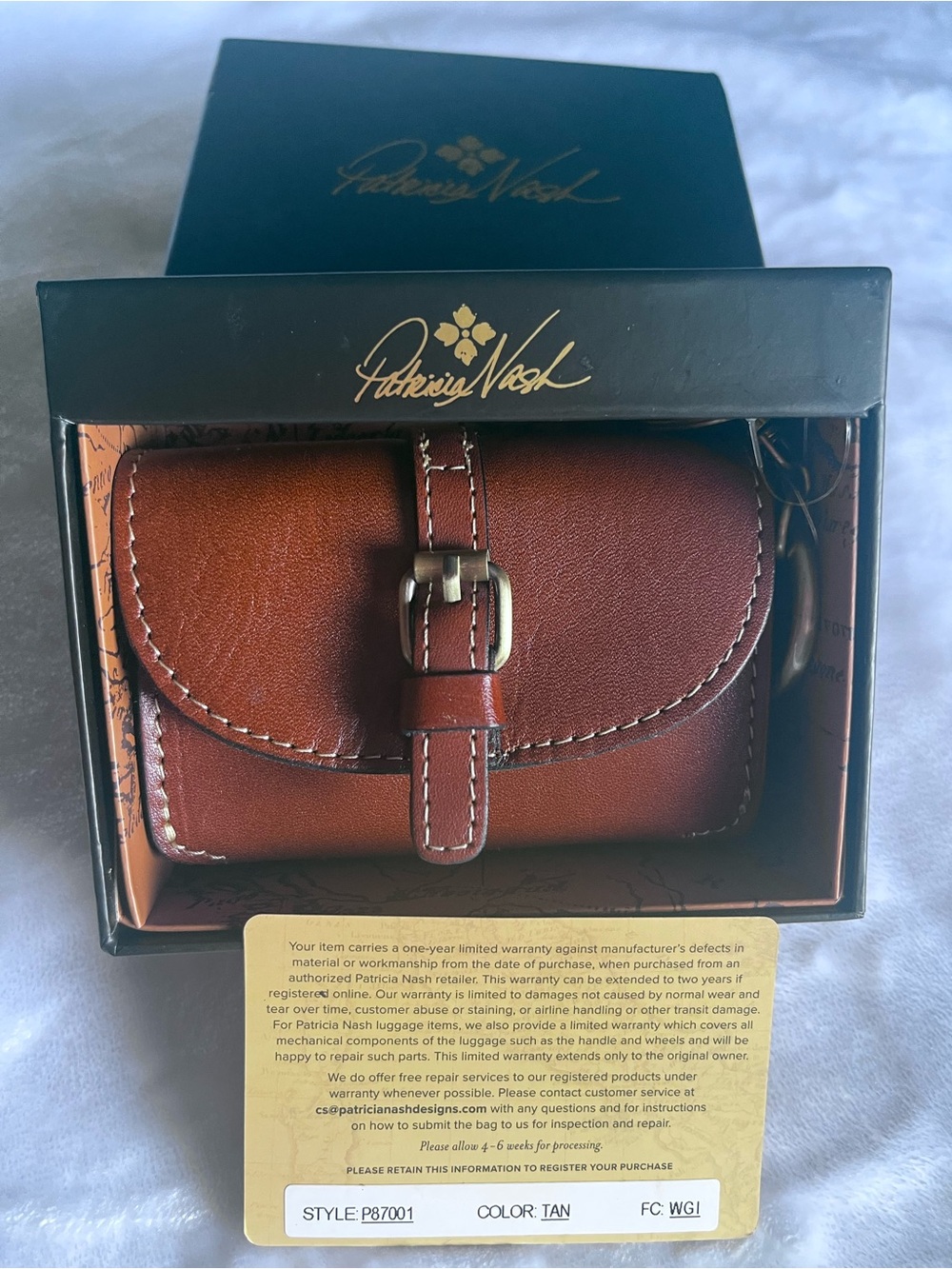 Patricia Nash boxed leather Mini Torri Wallet with keys fob bag charm